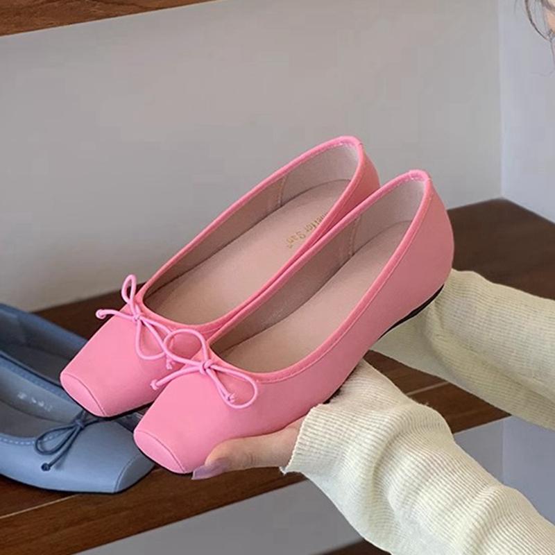 

Модные SUOJIALUN 2025 Весенние Новые Женские Балетки Модные Конфетные Цвета Женские Элегантные Балетки Мягкий Плоский Каблук Платье Балетки 39 розовый