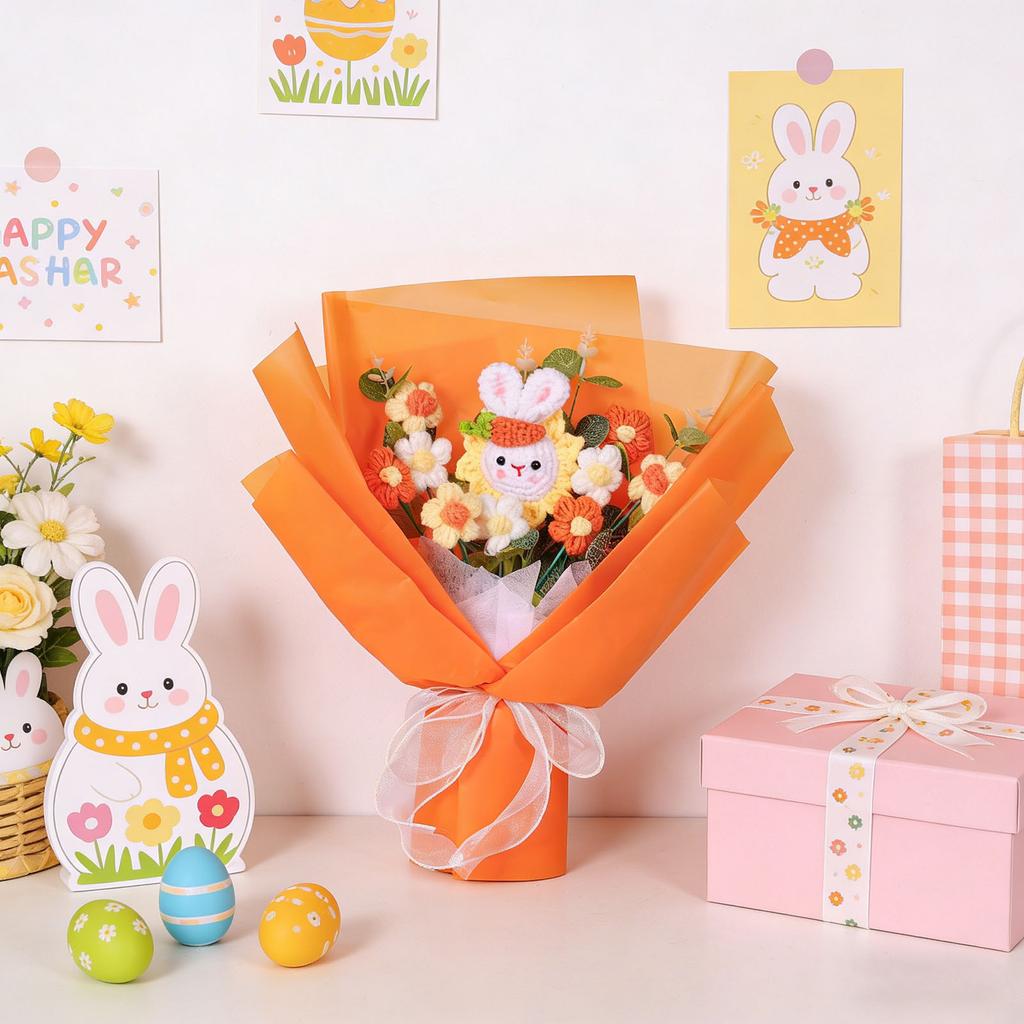 Bouquet Gift Festival Party Bouquet Gift, Yarn Crochet Bouquet, Date Gift, Easter Gift