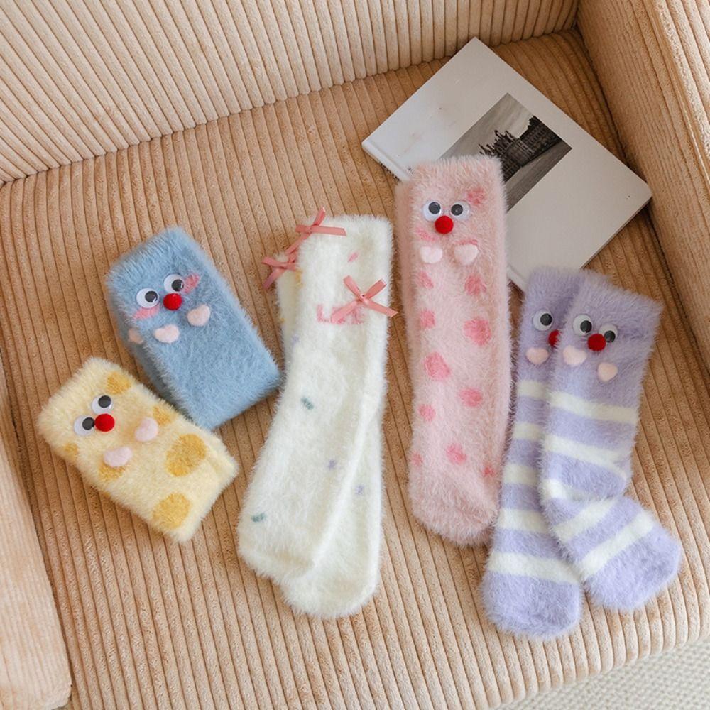 Cute Eyes Plush Dot Socks Soft Thicken Warm Socks Ins Mink Fur Socks Girls