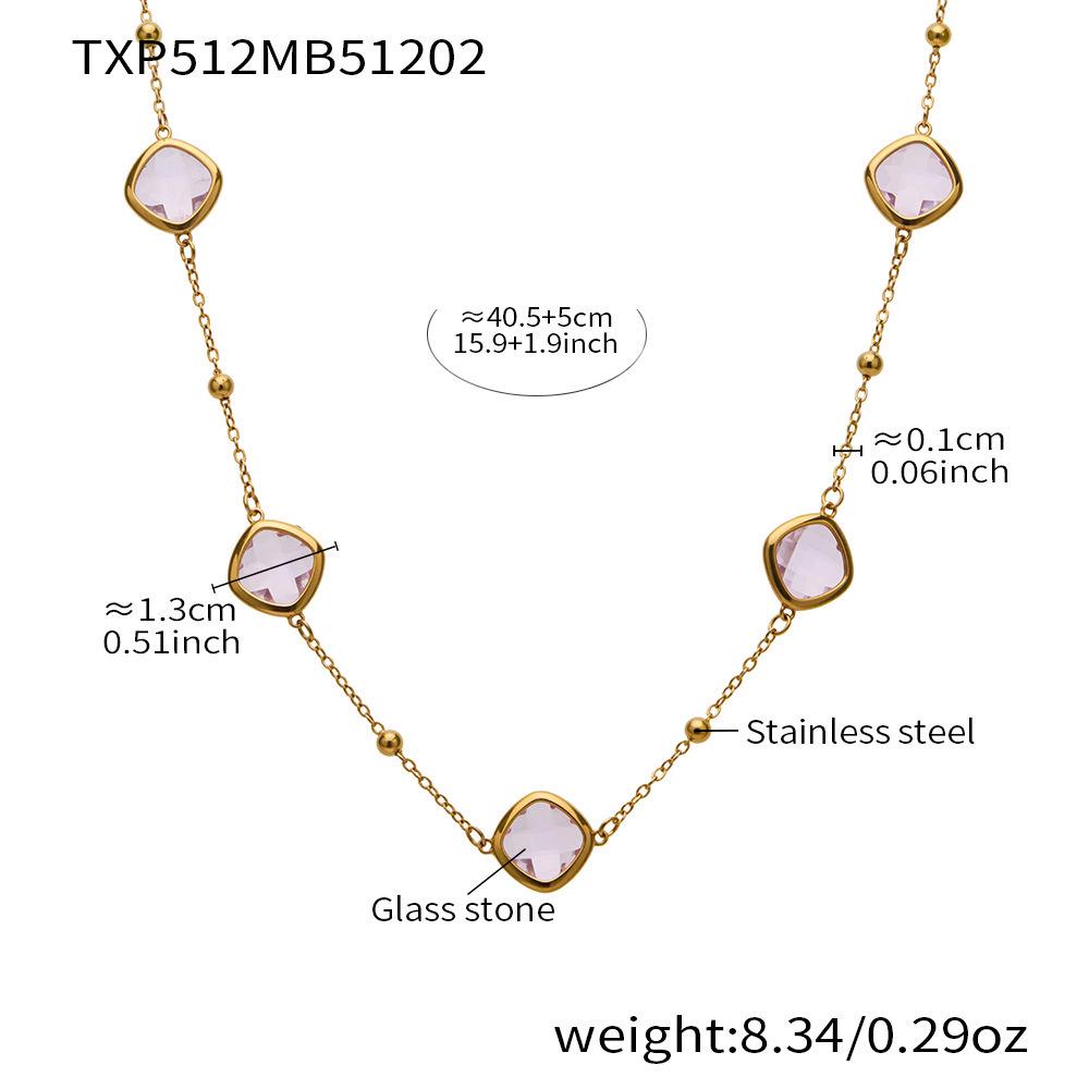 Stylish European & American Stainless Steel Jewelry Set with Square Faceted Glass Stones: Includes Bracelet, Necklace, and Earrings