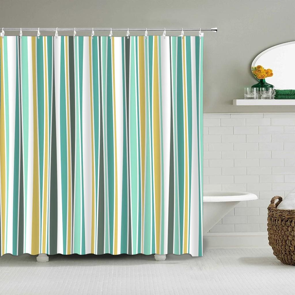 Colorful Vertical Striped Shower Curtain Creative Geometric Shower Curtain Modern Minimalist Fabric Bathroom Accessories Decor