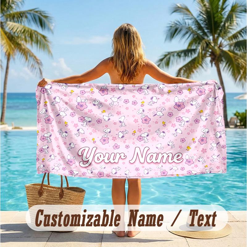 Custom Text Beach Towel, Soft Absorbent Swimming Multi-use TowelSnoopy Peanuts
