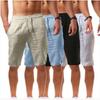 Pantalones cortos de lino y algodón para hombre, pantalones de lino de color sólido transpirables de verano para hombre, ropa de calle deportiva