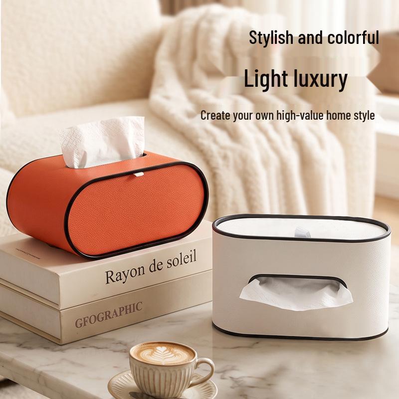 Elegant Leather Tissue Box for Home and Car – Oval Design for Easy Pull-Out