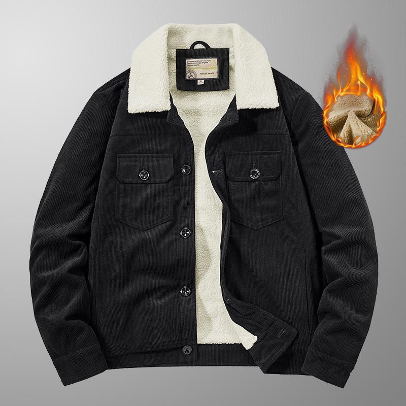 Korean Version of Lamb Wool Cotton-padded Clothes Men's Casual Velvet Thickened Warm Jacket Autumn and Winter Multi-bag Corduroy Cotton Clothes