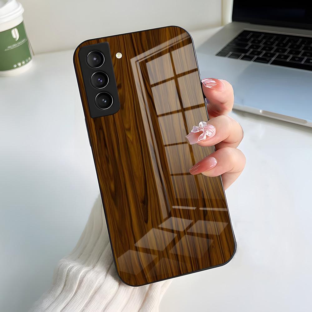 Natural Wood Phone Case For Samsung S26 S25 S24 FE S23 S22 S21 Plus S20 Ultra Note20Ultra Black Glass Cover
