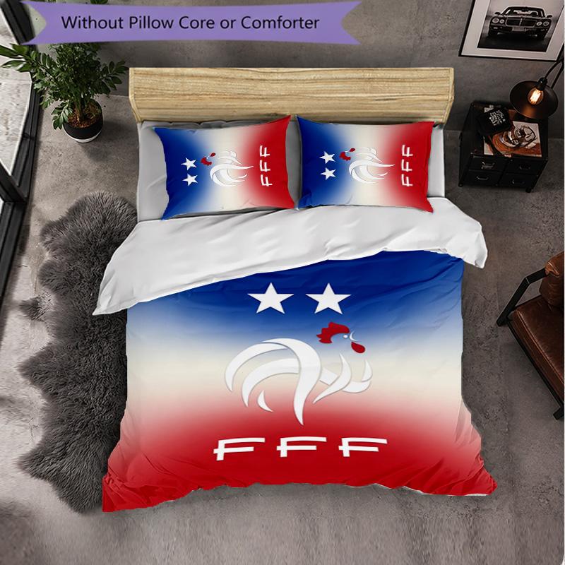 France Football Pattern 3 Pieces Bedding Set Soft Microfiber Duvet Cover with Pillow Cases for Bedroom