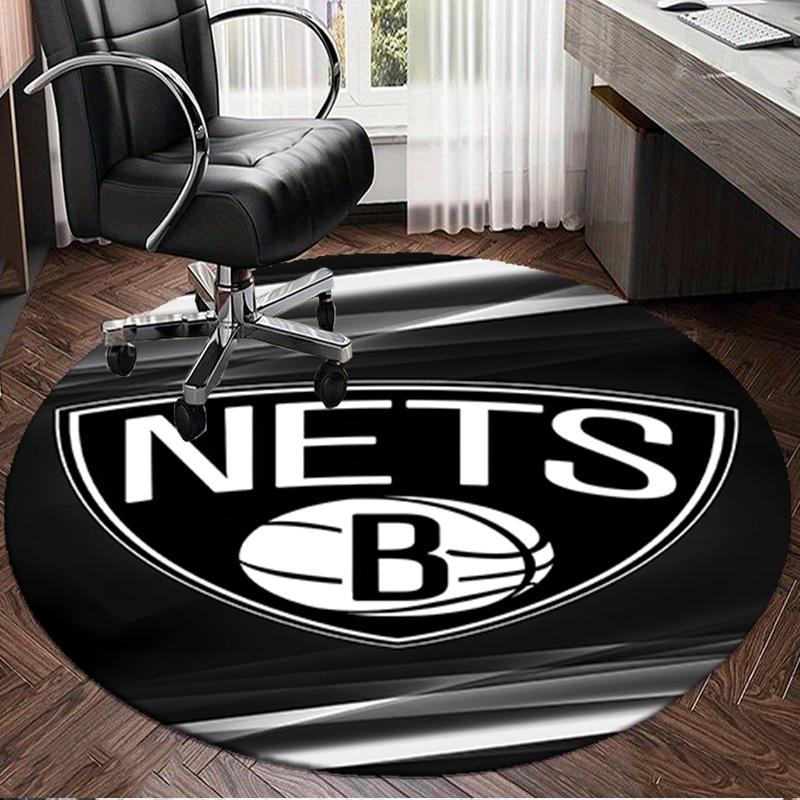 1PC Brook-lyn Nets Art Round Rug, Non-slip Chair Mat, Home Decor, Circle Carpet Perfect for Office, Bedroom, Living Room,Christmas gift