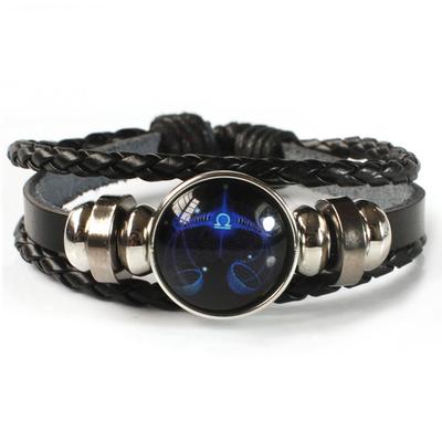 Bransoletka 12 Znaków Zodiaku Bangle Czarna Punkowa Lśniąca Ręcznie Robiona Regulowana Modny Talizman Wielowarstwowa Opaska na Nadgarstek Prezenty Urodzinowe