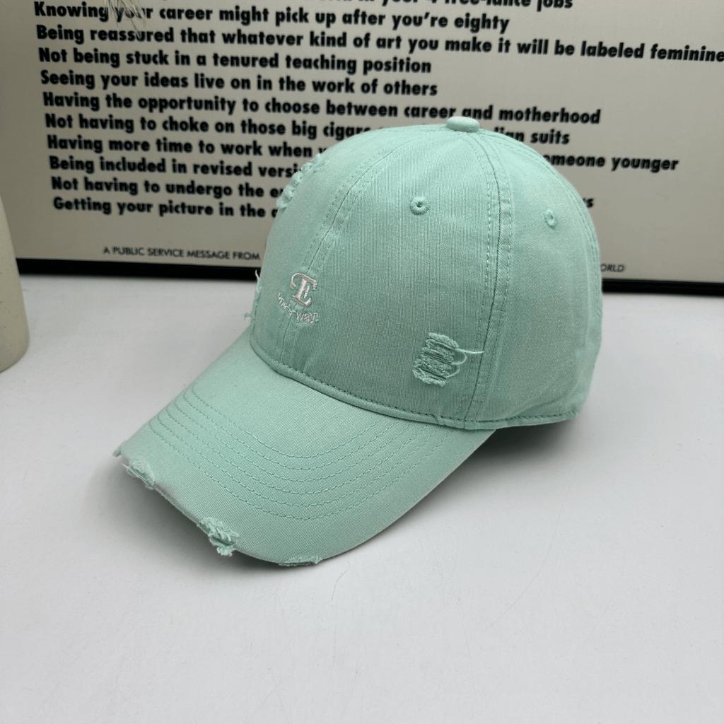Old ripped burgundy baseball cap retro letter embroidery soft top cap trendy brand street versatile shade