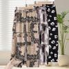 Pantaloni de vară cu imprimeu floral, talie înaltă, lungime trei sferturi, pentru femei de vârstă mijlocie și în vârstă - Elastici, largi, cu croială casual.