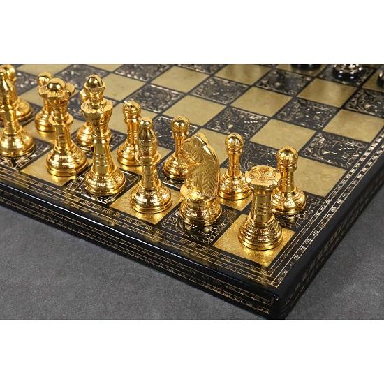 Staunton Inspired Brass Metal Luxury Chess Pieces  Board Set 30.48 Cm Gold, Black