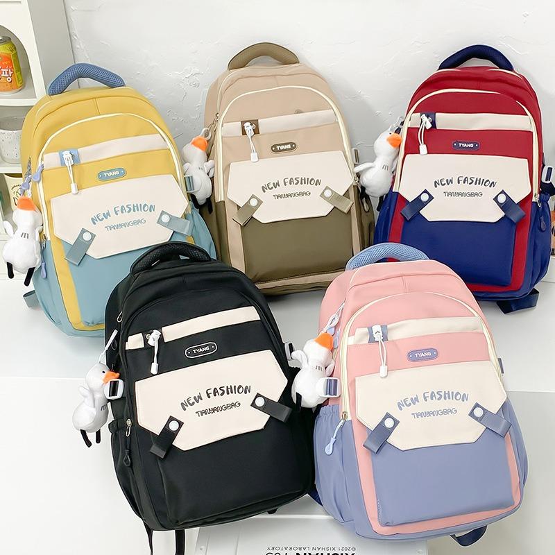 School bag school bag girl junior high school students new large-capacity girl backpack bag big school students contrasting colors popular backpack