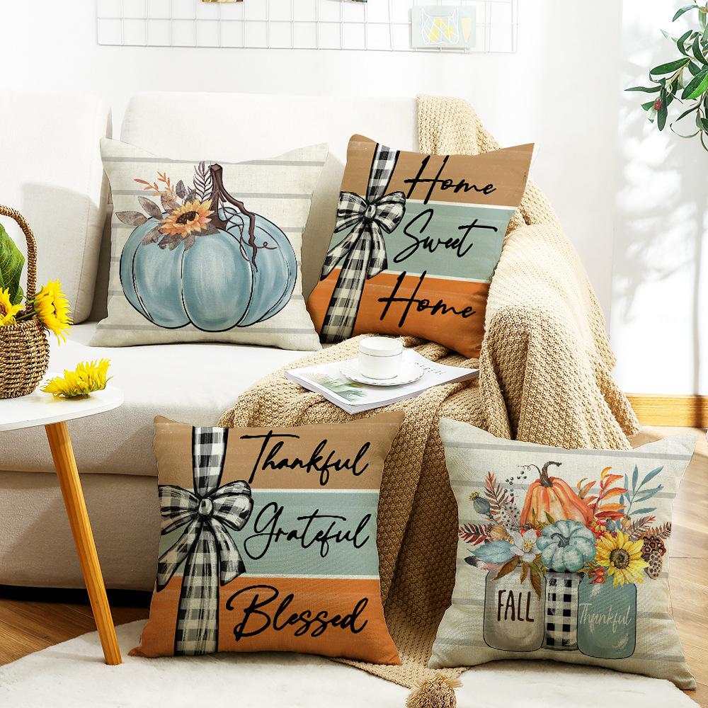 New Autumn and Winter Thanksgiving Pumpkin Color Block Letter Digital Print Decorative Pillow Cover Office Rest Pillow