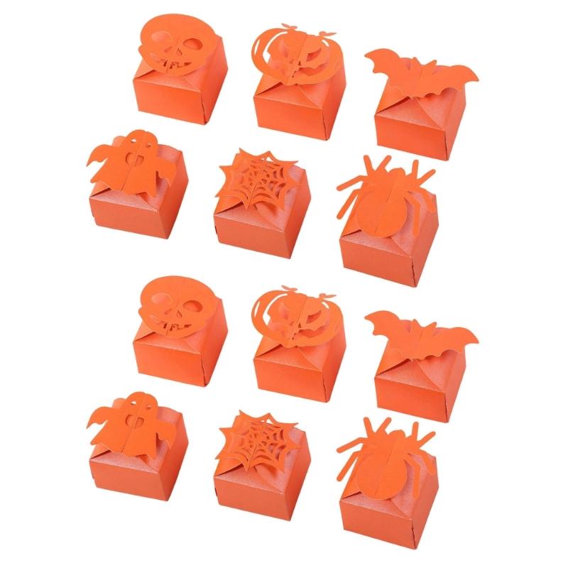 

Pack Of 12 Halloween Treat Boxes Eerie Pumpkin Bat Shape User friendly Party Favors Container оранжевый