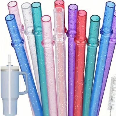 Straw, Reusable Clear Plastic Glitter Straws, Extra Long Tumbler Straws For Cups