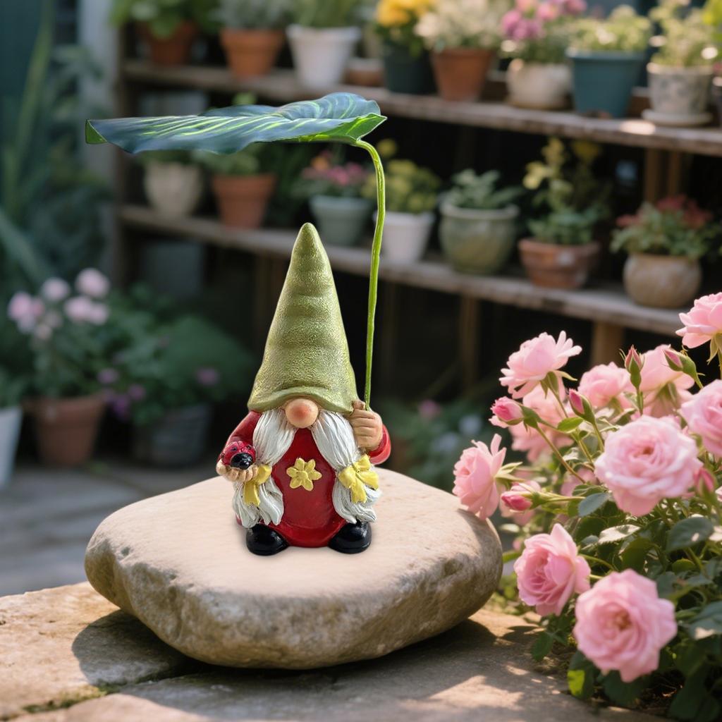 Garden Gnome Statue Decoration With Leaf Umbrella Figurine Decoration For Indoor And Outdoor Patio  For Gnome Lovers And Enthusiasts