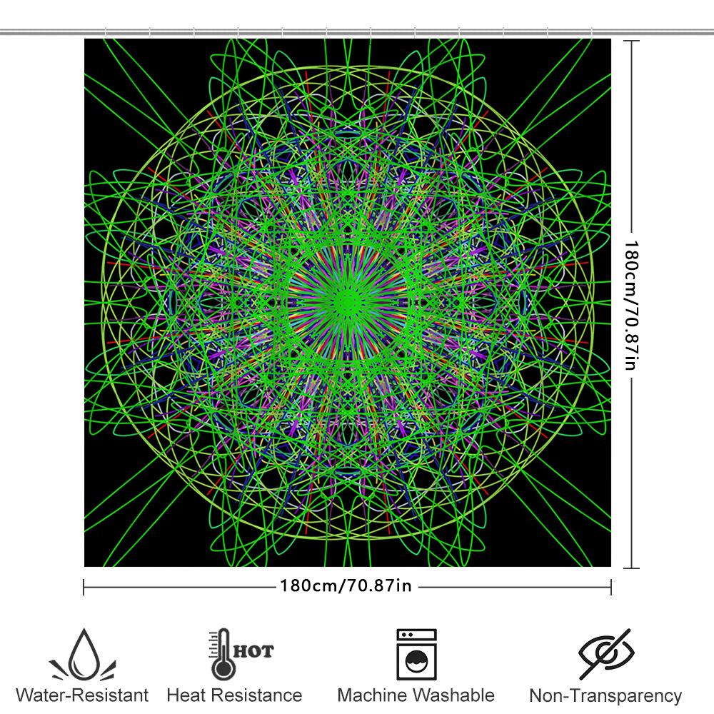 Colorful Mandala Shower Curtain Waterproof Home Decor For Bathroom Modern Green And Pink Abstract Design (175Cmx180Cm)