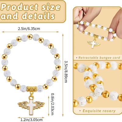10pcs Elegant Baptism Gift Set Angel Cross Rosary Bracelet and Favor Boxes Beaded Prayer Handchain Baptism Supplies