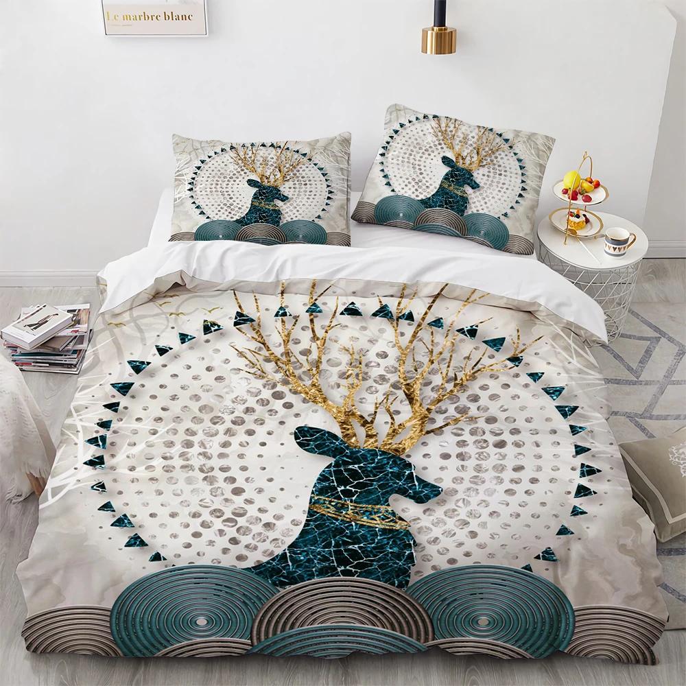 Cartoon Elk Duvet Cover King Queen Size Golden Deer Pattern Bedding Set for Teens Adults Wild Buck Quilt Cover with Pillowcase