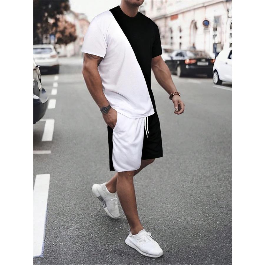 Plus Size Gradient Color Short Sleeve Shorts Set Men's Sports T-shirt Drawstring Shorts 2-piece Set Breathable T Shirt For Man