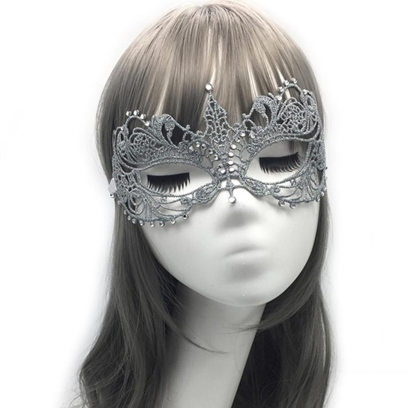 Rhinestone Half Face Mask for Women Halloween Masquerade Mask Antique Lace Half Face Mask Retro-Party Mask Cosplay Props