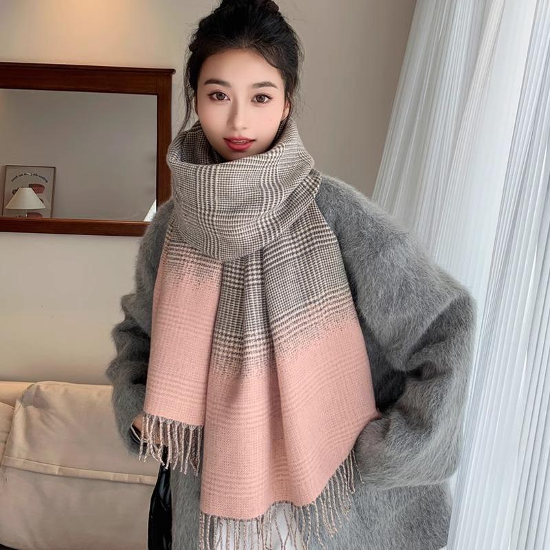 Korean new plaid scarf female autumn and winter student wool scarf shawl dual-purpose winter warmth