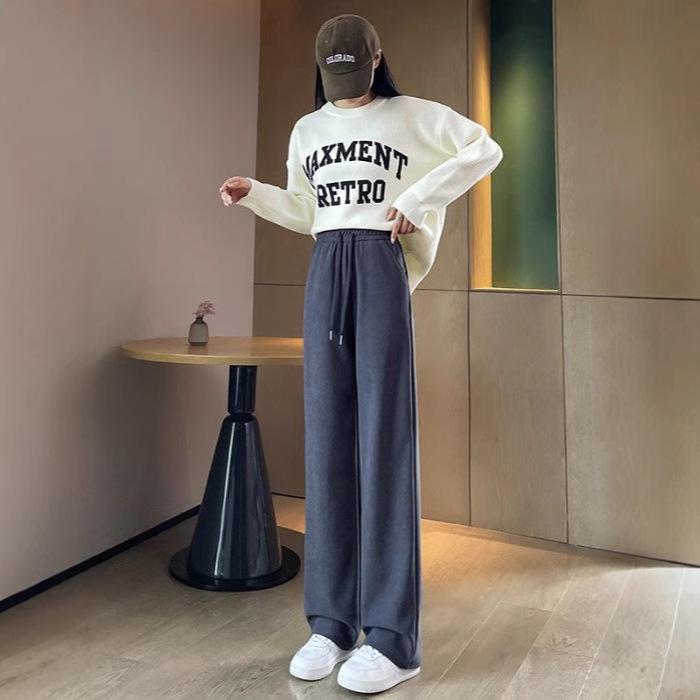 2024 Women's European Cotton High-Waisted Wide-Leg Chenille Pants - Autumn Casual Wear