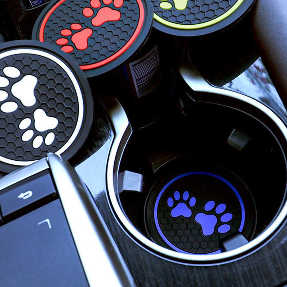 2Pcs Non-slip Car Water Cup Pad Cat Paw Footprint Rubber Mat for Bottle Holder Coaster Auto Interior Anti-skid Cup Holders