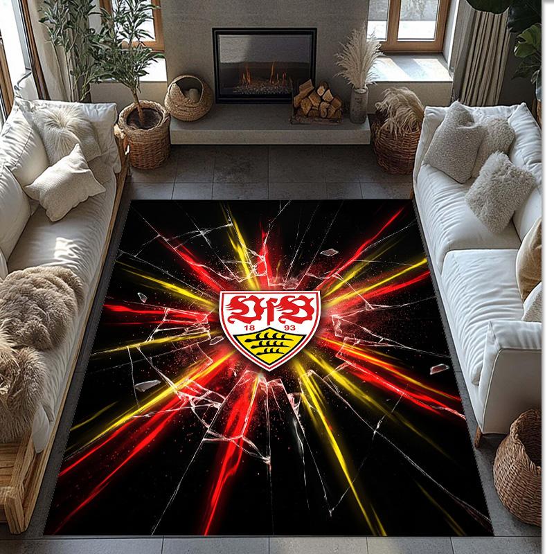 VfB Stuttgart Football Print Crystal Velvet Rug, Comfortable Water Absorbent Non Slip Indoor Floor Carpet