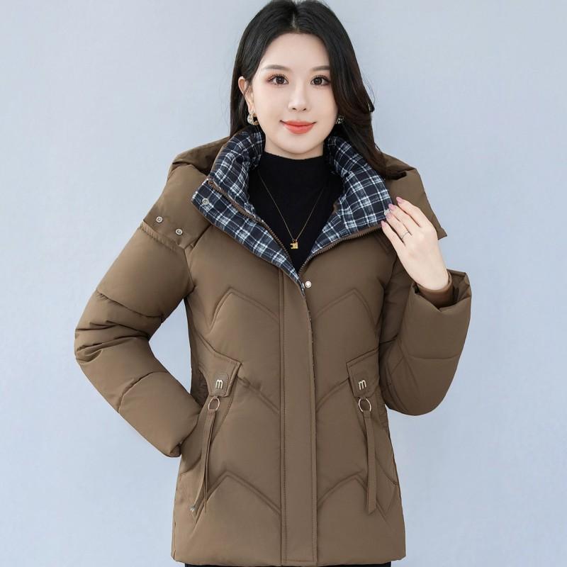 Womens Winter Hooded Cotton Coat Plus Size Solid Color Warm Loose Casual Jacket