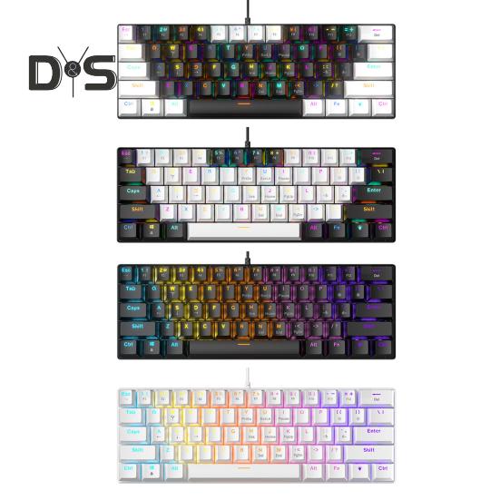 Teclado Mecánico de 61 Teclas con Efectos de Iluminación RGB Diseño Ergonómico Ajustable Plug-Play Teclado Universal Alámbrico para Juegos