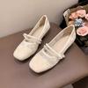Summer shallow mouth flat bottom evening shoes gentle wind mesh breathable fairy French low heel with skirt French single shoes woman