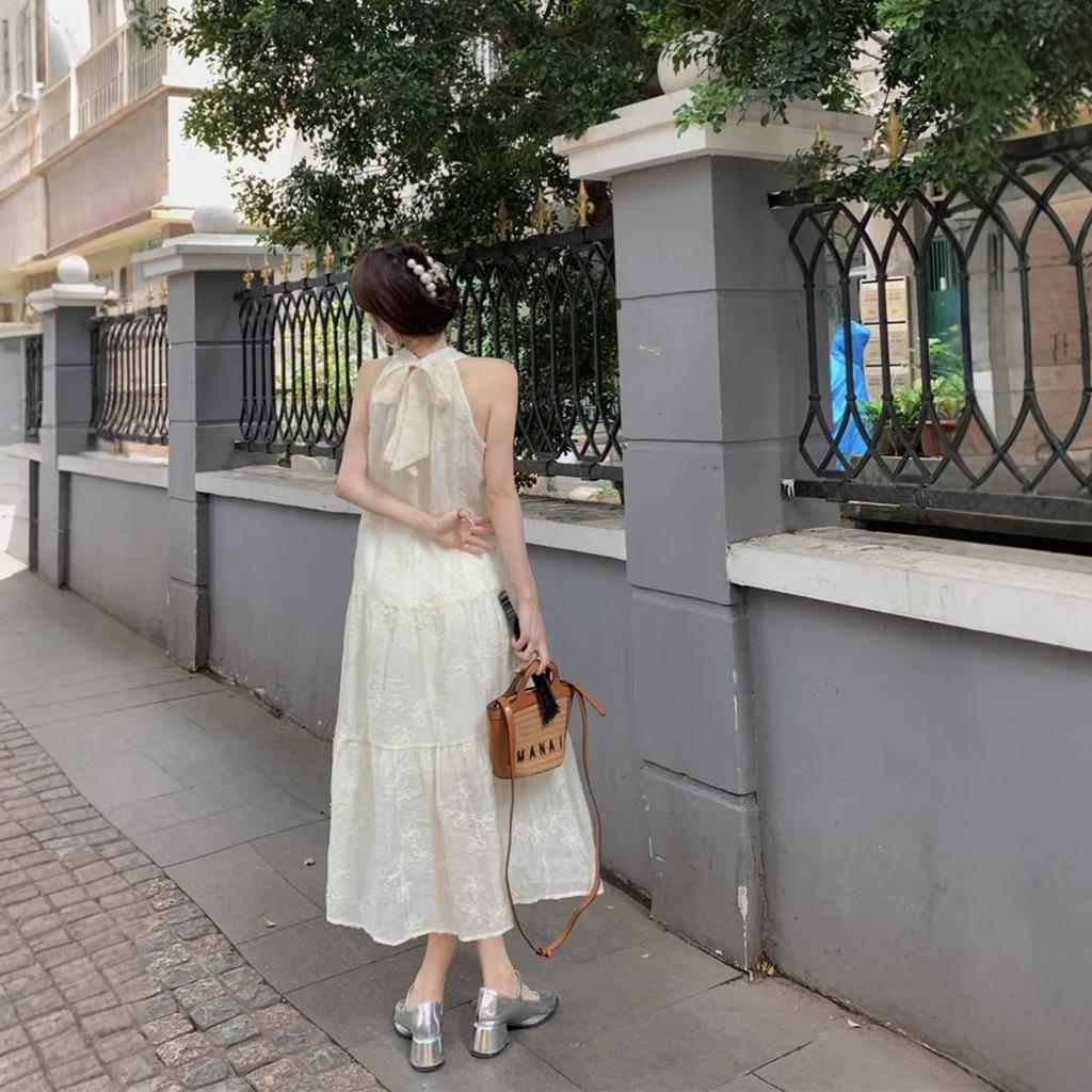 Neck Dress Women's Summer New French Off-the-shoulder Coffee Break Seaside Vacation Dress Shows Thin Temperament Super Fairy