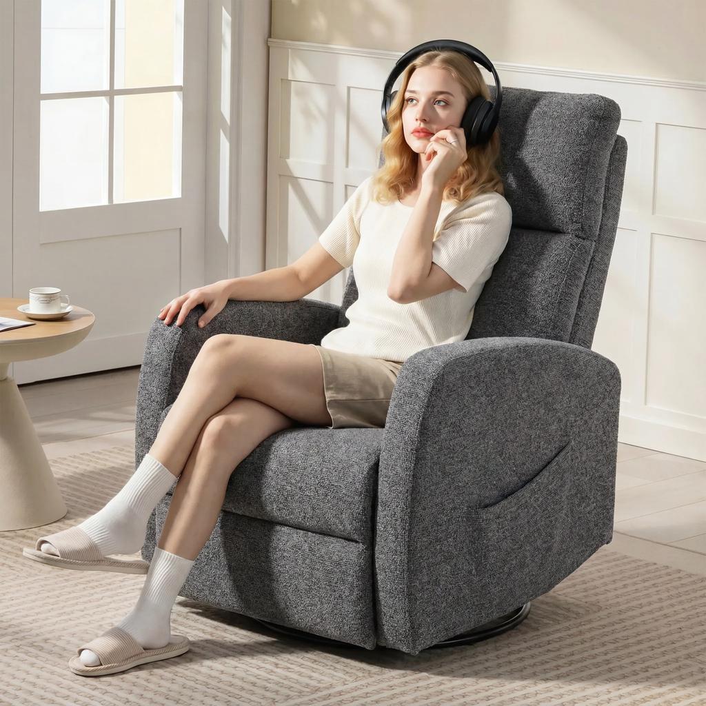 Recliner Swivel TV Chair with Heat and Vibration Massage, Reclining Function, Rocking Function Dark Gray