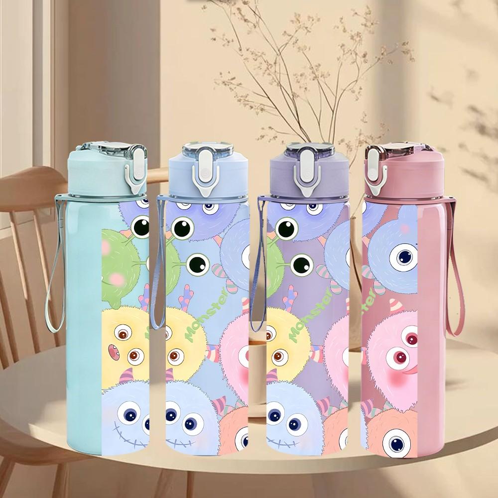 1PC Pastel Baby Monster Seamless Print 750ml Color Plastic Sports Water Bottle Leakproof Flip Straw Lid Suitable for Sports Office Home Use