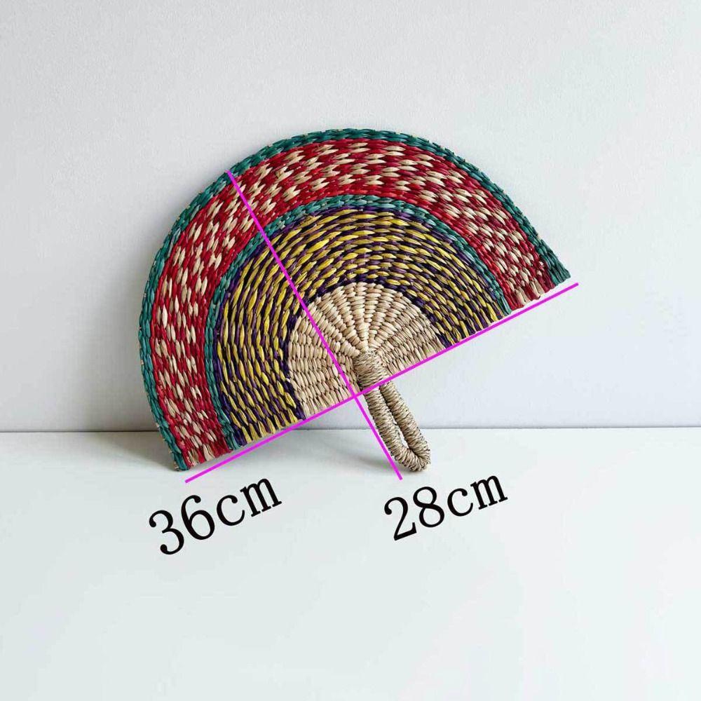 Seaweed Grass Woven Fan Semicircular Handheld Fan Natural Straw Fan Home Decor