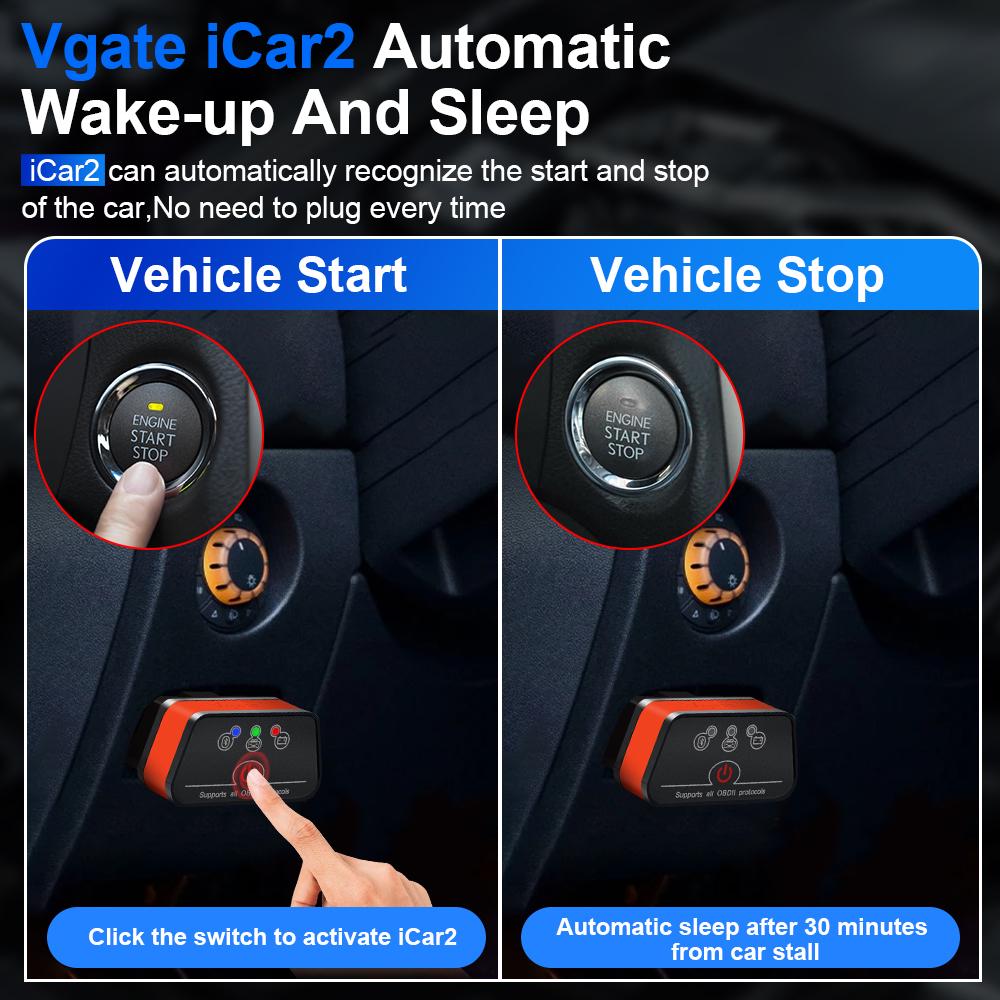 Vgate ICar2 ELM327 Car Diagnostic OBD 2 OBD2 Scanner Auto Tool ICar 2 Bluetooth 3.0 for Android Code Reader PK ELM327 V 1 5