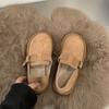2024 New Women's Shoes Sen Series Khaki Flat Shoes French Retro Single Shoes Lefu Shoes Frosted Boken Shoes Autumn and Winter