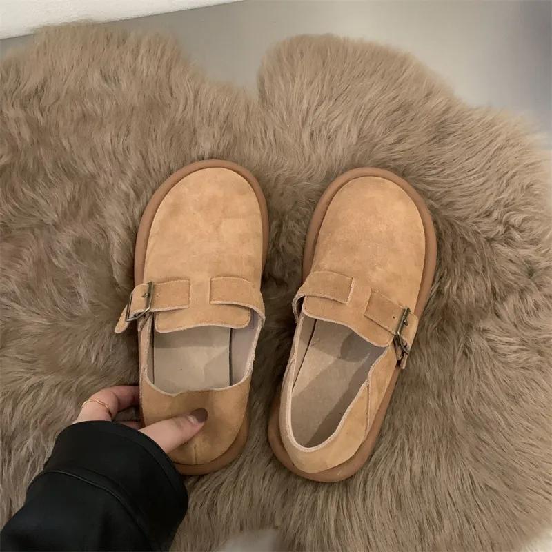 

2024 Новые женские туфли Sen Series Khaki Flat Shoes Французские ретро-туфли Lefu Shoes Frosted Boken Shoes Осень и зима 35