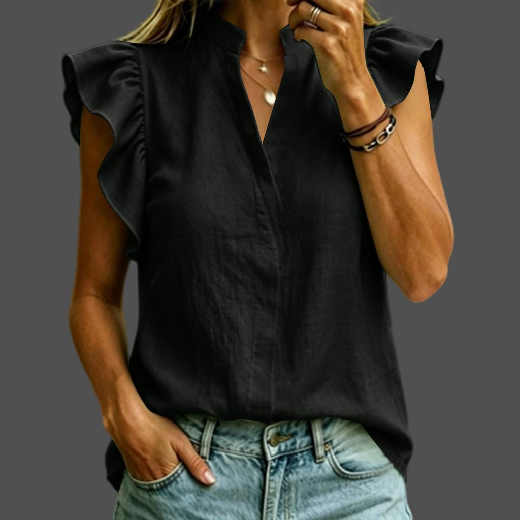 Women's Casual V-Neck Ruffle Sleeveless Top Color for Everyday Wear
