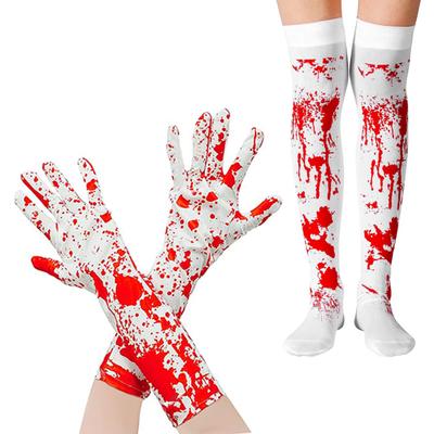 Halloween Gloves Socks Bloodstain Print Enigmatic Spooky Nurse Cosplay Haunted House NPC Prop Stretchable Festive Horror Atmosphere Decoration Costume