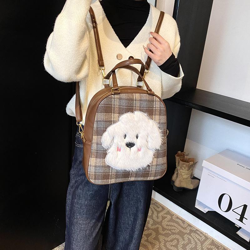 Casual Large-capacity Plaid Bag Women's 2025 New Fashionable and Cute Cartoon Commuter Shoulder Bag Student Tote Bag