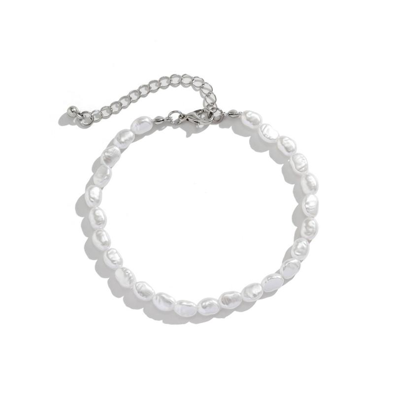 New Fashion Oval Imitation Pearl Chain Bracelet Necklace Men Women Handmade Classic Chain Beads Bracelet for Men Jewelry Set