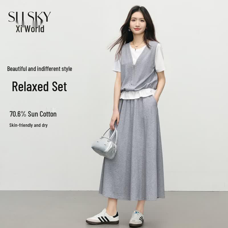Women s Relaxed Faux Two-Piece Skirt Set S