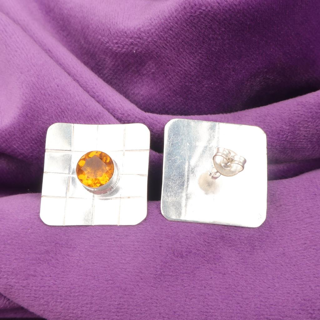 Round November Citrine Stone 925 Silver Wife Gift Stud Post Birthday Earrings EE-146-20