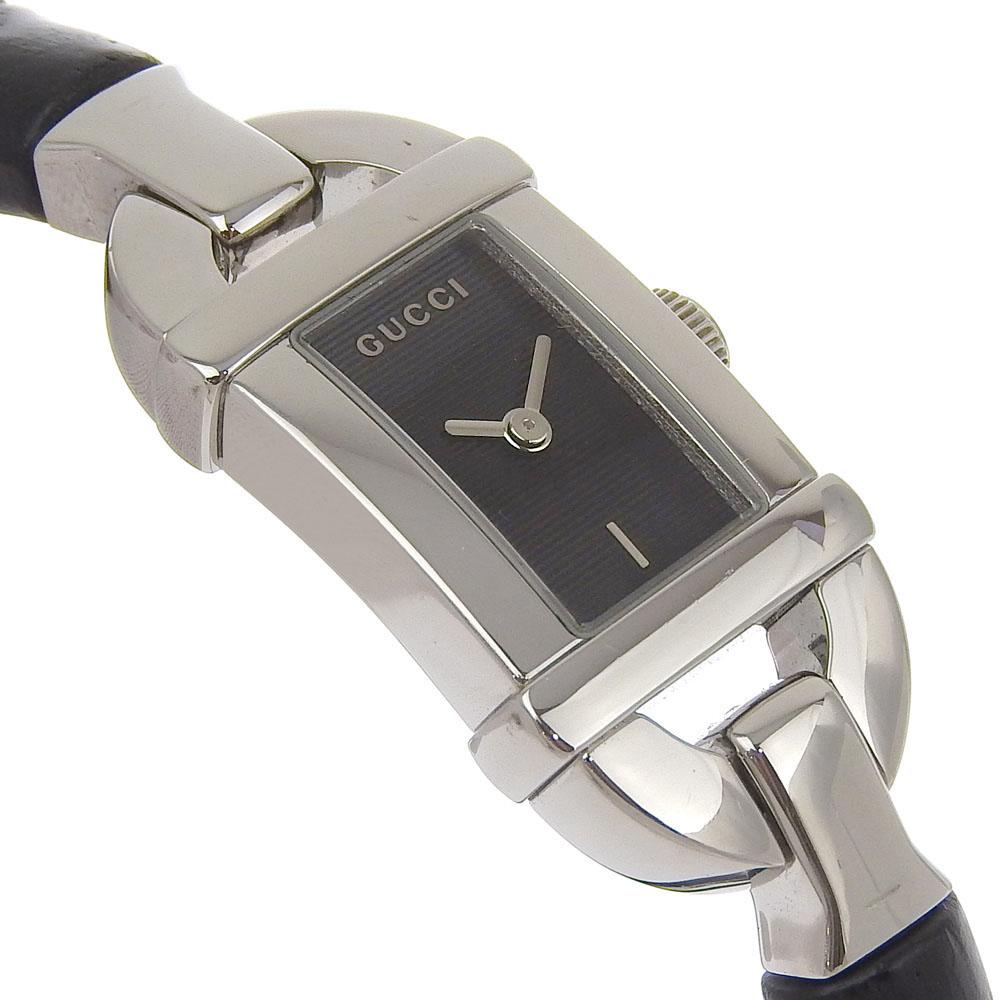 Gucci Bangle Watches 6800L blackDial Stainless Steel/Bamboo Quartz Analog Display Women Used