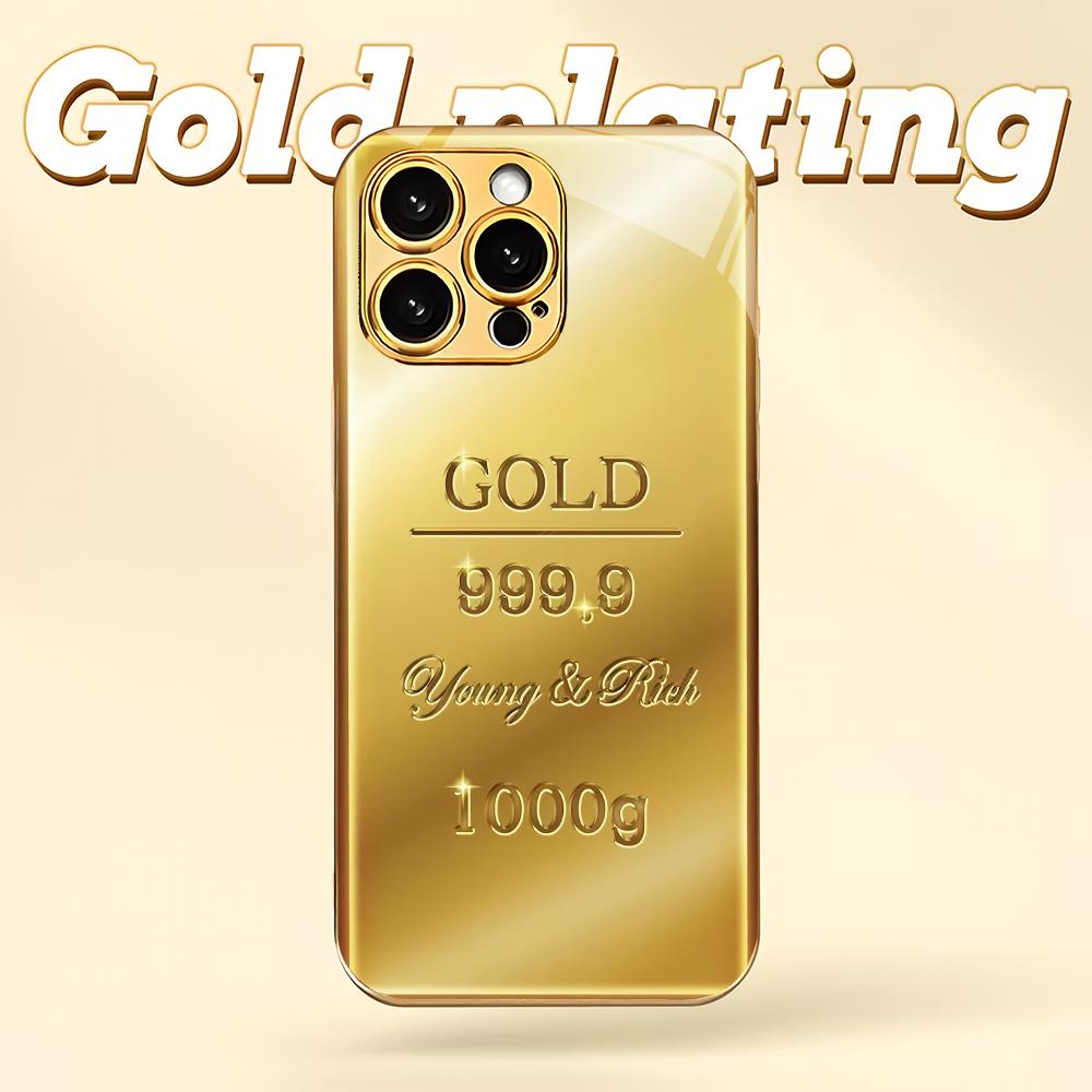 Kreative goldene Ziegel-galvanisierte Glas-Handyhülle geeignet für iPhone 17 16 15 14 13 12 11 Pro/Max/Plus stoßfeste Rückseite