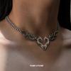 Hip Hop Flame Heart Choker Necklace For Woman Man Titanium Steel Clavicle Chain Thorn Heart Pendant Punk  Wholesale