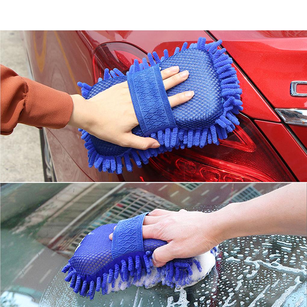 Blue Microfiber Chenille Car Wash Sponge Care Washing Brush Pad Cleaning Tool Auto Washing Towel Gloves Styling Accessories